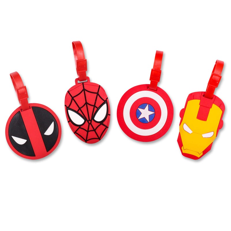 Finex 4 Pcs Set Comic Superhero Head Silicone Travel Luggage Baggage Identification Labels ID Tag for Bag Suitcase Plane Cruise Ships with Belt Strap - Image 1